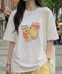 September SEOUL（セプテンバーソウル）の「手描きタッチのバナナ＆レモンドリンク缶イラストTシャツ（Tシャツ/カットソー）」