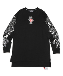 共用トロピカルグラフィック綿シングル長袖Tシャツ/MS8WTS05U BLACK
