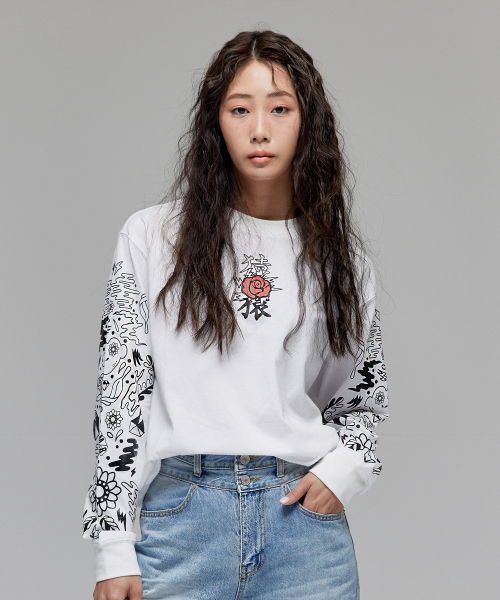 Monkey Flower（モンキーフラワー）の「共用トロピカルグラフィック綿シングル長袖Tシャツ/MS8WTS05U BLACK（Tシャツ/カットソー・メンズ・その他・ONE SIZE）」の4枚目の写真