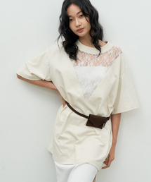 MAKE A TOAST（メイクアトースト）の「レースミックスオーバーサイズTシャツベージュMBESTO004BE（Tシャツ/カットソー）」