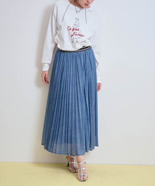 LHELBIE（レルビエ）の「シアーデニムプリーツスカート（スカート・レディース・インディゴブルー/ライトブルー/ブラック・M）」の11枚目の写真
