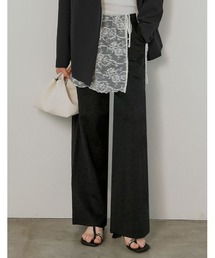 [2026S/S COLLECTION][低身長/高身長サイズ有][2点セット]レース巻きスカート付きストレッチポンチワイドストレートパンツ