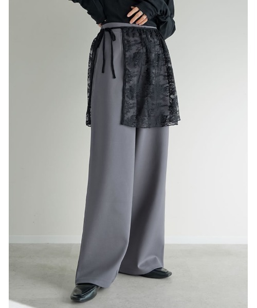 Re:EDIT（リエディ）の「[2026S/S COLLECTION][低身長/高身長サイズ有][2点セット]レース巻きスカート付きストレッチポンチワイドストレートパンツ（その他パンツ・レディース・ブラック/グレー系その他/ブラック系その他・SHORT/MEDIUM/TALL/LARGE）」の3枚目の写真