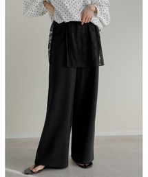 [2026S/S COLLECTION][低身長/高身長サイズ有][2点セット]レース巻きスカート付きストレッチポンチワイドストレートパンツ