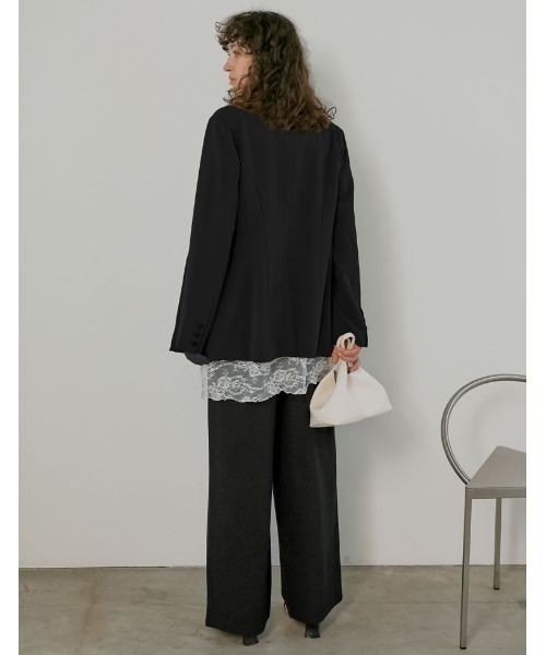 Re:EDIT（リエディ）の「[2026S/S COLLECTION][低身長/高身長サイズ有][2点セット]レース巻きスカート付きストレッチポンチワイドストレートパンツ（その他パンツ・レディース・ブラック/グレー系その他/ブラック系その他・SHORT/MEDIUM/TALL/LARGE）」の9枚目の写真