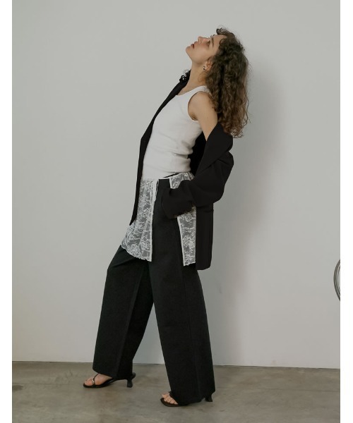 Re:EDIT（リエディ）の「[2026S/S COLLECTION][低身長/高身長サイズ有][2点セット]レース巻きスカート付きストレッチポンチワイドストレートパンツ（その他パンツ・レディース・ブラック/グレー系その他/ブラック系その他・SHORT/MEDIUM/TALL/LARGE）」の10枚目の写真
