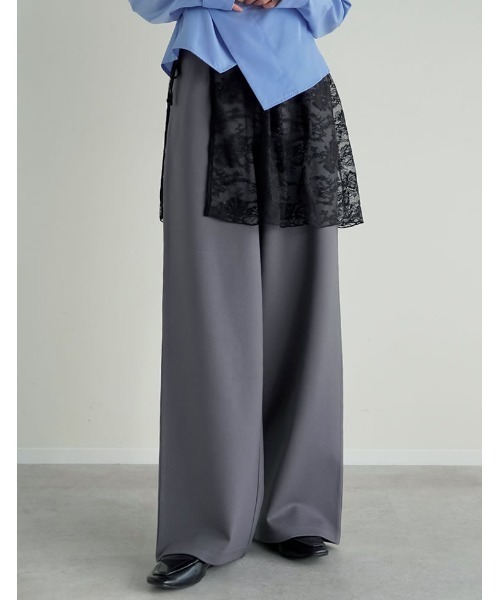 Re:EDIT（リエディ）の「[2026S/S COLLECTION][低身長/高身長サイズ有][2点セット]レース巻きスカート付きストレッチポンチワイドストレートパンツ（その他パンツ・レディース・ブラック/グレー系その他/ブラック系その他・SHORT/MEDIUM/TALL/LARGE）」の18枚目の写真