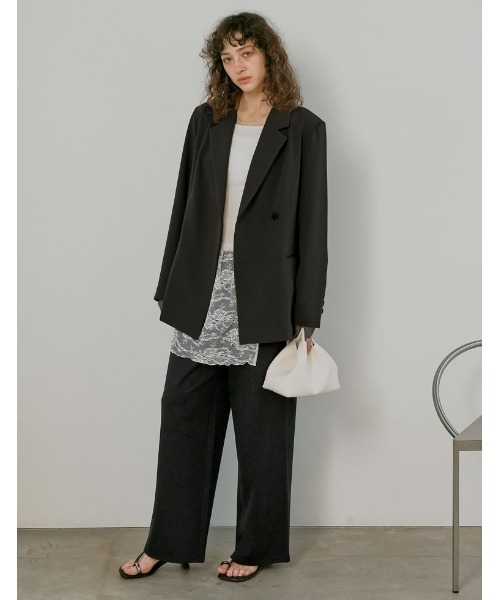 Re:EDIT（リエディ）の「[2026S/S COLLECTION][低身長/高身長サイズ有][2点セット]レース巻きスカート付きストレッチポンチワイドストレートパンツ（その他パンツ・レディース・ブラック/グレー系その他/ブラック系その他・SHORT/MEDIUM/TALL/LARGE）」の7枚目の写真