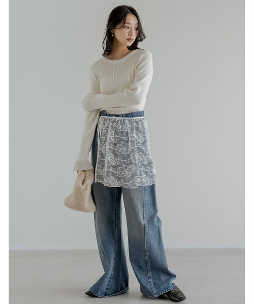 Re:EDIT（リエディ）の「[2026S/S COLLECTION][低身長/高身長サイズ有][2点セット]レース巻きスカート付きストレッチポンチワイドストレートパンツ（その他パンツ・レディース・ブラック/グレー系その他/ブラック系その他・SHORT/MEDIUM/TALL/LARGE）」の11枚目の写真