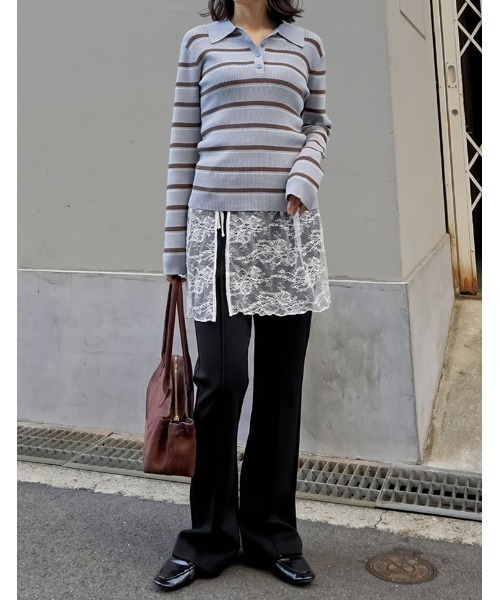 Re:EDIT（リエディ）の「[2026S/S COLLECTION][低身長/高身長サイズ有][2点セット]レース巻きスカート付きストレッチポンチワイドストレートパンツ（その他パンツ・レディース・ブラック/グレー系その他/ブラック系その他・SHORT/MEDIUM/TALL/LARGE）」の14枚目の写真