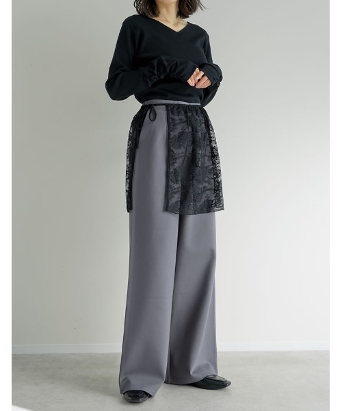 Re:EDIT（リエディ）の「[2026S/S COLLECTION][低身長/高身長サイズ有][2点セット]レース巻きスカート付きストレッチポンチワイドストレートパンツ（その他パンツ・レディース・ブラック/グレー系その他/ブラック系その他・SHORT/MEDIUM/TALL/LARGE）」の19枚目の写真