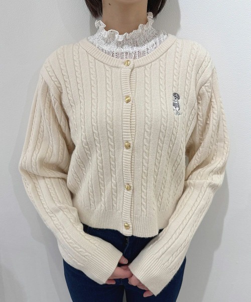 F i.n.t（フィント）の「シュナウザー刺繍ケーブルニットカーディガン/fint フィント（カーディガン/ボレロ・レディース・オフホワイト/ネイビー/レッド・FREE）」の9枚目の写真