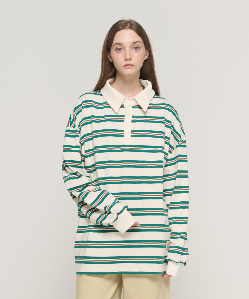 CARGOBROS FOR WOMAN（カーゴブロスフォーウィメン）の「ストライプルーズフィットダンガラカラーTシャツ（アイボリー）（Tシャツ/カットソー・レディース・その他・FREE）」の5枚目の写真