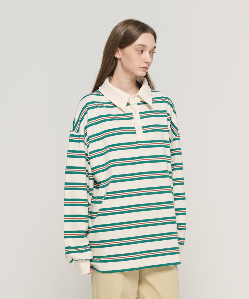 CARGOBROS FOR WOMAN（カーゴブロスフォーウィメン）の「ストライプルーズフィットダンガラカラーTシャツ（アイボリー）（Tシャツ/カットソー・レディース・その他・FREE）」の6枚目の写真