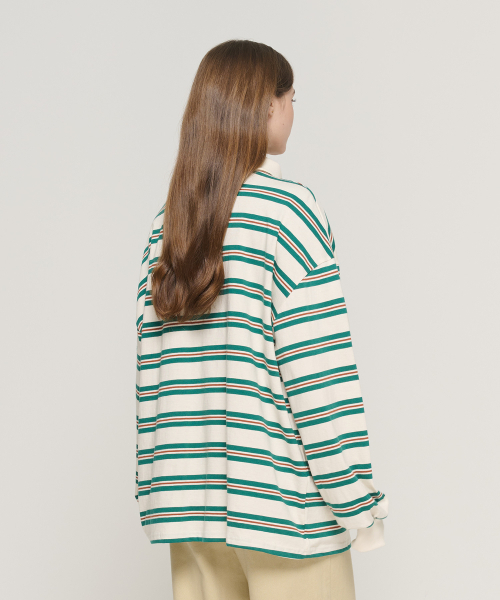 CARGOBROS FOR WOMAN（カーゴブロスフォーウィメン）の「ストライプルーズフィットダンガラカラーTシャツ（アイボリー）（Tシャツ/カットソー・レディース・その他・FREE）」の7枚目の写真
