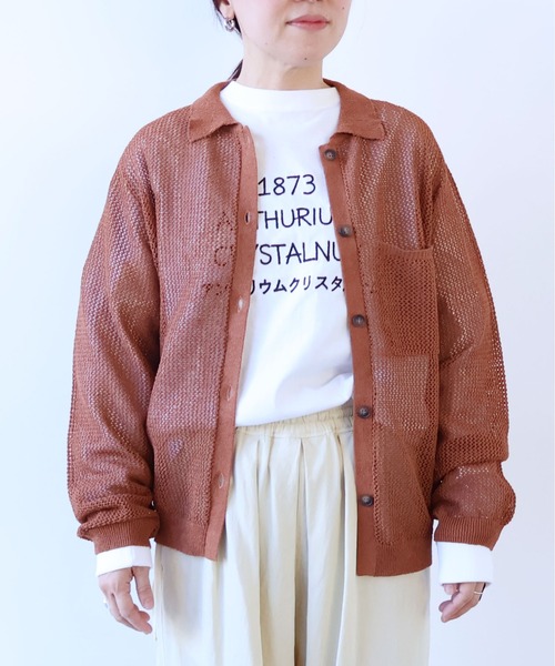 yuni(ユニ )の「Lonsing18 和紙/Polyester knit シャツカーディガン(カーディガン/ボレロ・レディース・ブラック/ブラウン・FREE)」の1枚目の写真
