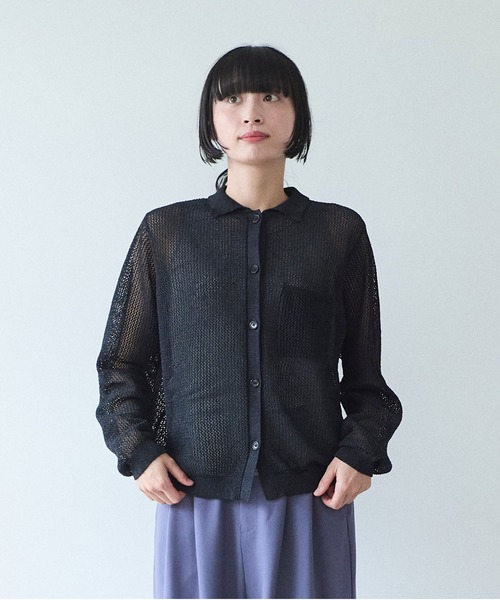 yuni（ユニ　）の「Lonsing18 和紙/Polyester knit シャツカーディガン（カーディガン/ボレロ・レディース・ブラック・FREE）」の2枚目の写真