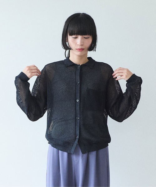 yuni（ユニ　）の「Lonsing18 和紙/Polyester knit シャツカーディガン（カーディガン/ボレロ・レディース・ブラック・FREE）」の3枚目の写真