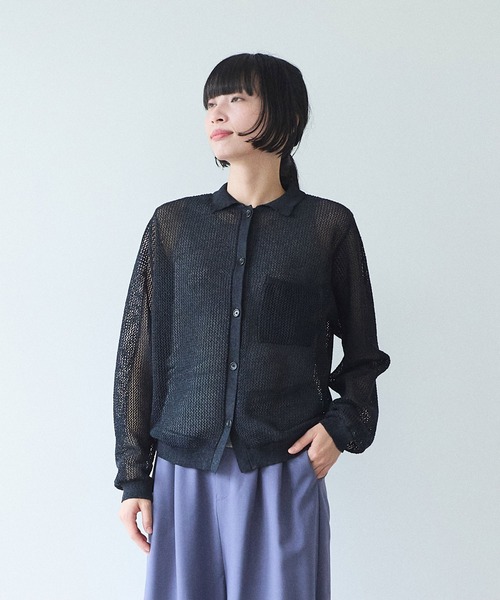 yuni（ユニ　）の「Lonsing18 和紙/Polyester knit シャツカーディガン（カーディガン/ボレロ・レディース・ブラック・FREE）」の4枚目の写真