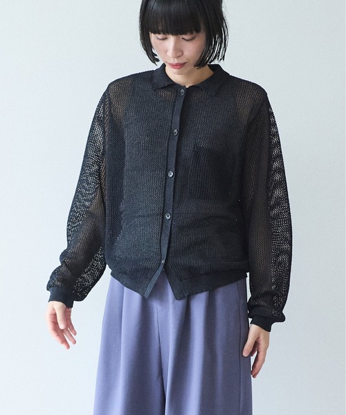 yuni（ユニ　）の「Lonsing18 和紙/Polyester knit シャツカーディガン（カーディガン/ボレロ・レディース・ブラック・FREE）」の5枚目の写真