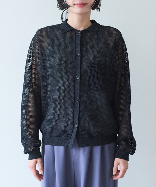 yuni（ユニ　）の「Lonsing18 和紙/Polyester knit シャツカーディガン（カーディガン/ボレロ・レディース・ブラック・FREE）」の8枚目の写真