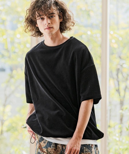 CAMBIO(カンビオ)の「mt10238- 裾絞りベロアルーズシルエットTシャツ(CMB-R0208)(Tシャツ/カットソー・メンズ・ブラック/ネイビー/ホワイト・S/M/L)」の11枚目の写真