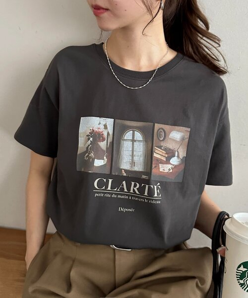 DISCOAT(ディスコート)の「3フォトプリントTシャツ(Tシャツ/カットソー・レディース・ライトベージュ/オフホワイト/チャコールグレー・FREE)」の2枚目の写真