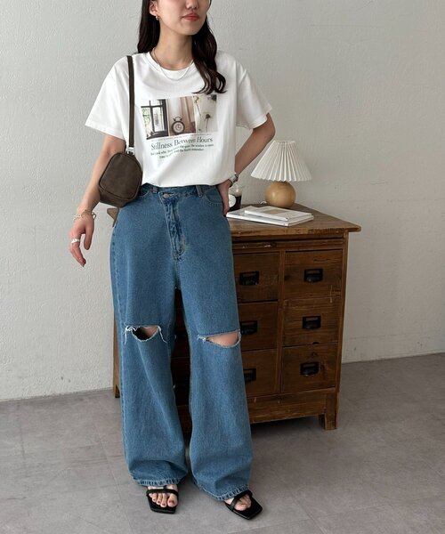 DISCOAT(ディスコート)の「3フォトプリントTシャツ(Tシャツ/カットソー・レディース・ライトベージュ/オフホワイト/チャコールグレー・FREE)」の7枚目の写真