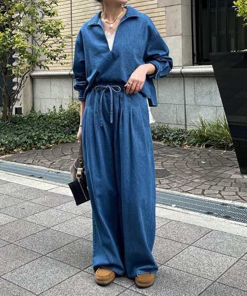 DouDou（ドゥドゥ）の「【インフルエンサーOKOCHI企画】スキッパーデニムシャツ（シャツ/ブラウス・レディース・ブルー・FREE）」の4枚目の写真