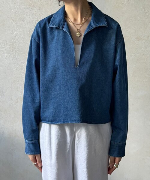 DouDou（ドゥドゥ）の「【インフルエンサーOKOCHI企画】スキッパーデニムシャツ（シャツ/ブラウス・レディース・ブルー・FREE）」の14枚目の写真