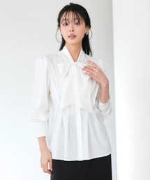 洗える | タック & リボン シャツブラウス | ブラウス・ボウタイブラウス・トップス・シャツ・オケージョンブラウス・長袖ブラウス・きれいめブラウス・オフィスカジュアルブラウス