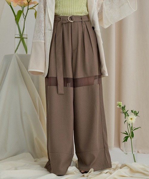 mideal(マイディール)の「sheer part wide pants / シアーパートワイドパンツ(その他パンツ・レディース・ブラウン/アイボリー/ブラック・MEDIUM/SMALL)」の3枚目の写真