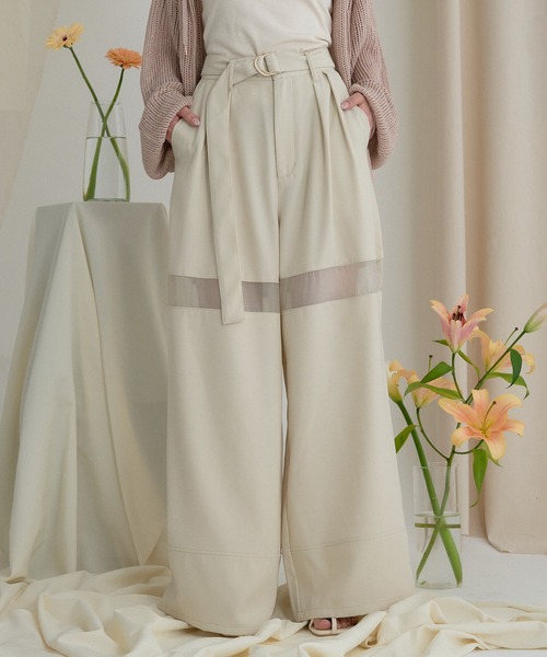 mideal(マイディール)の「sheer part wide pants / シアーパートワイドパンツ(その他パンツ・レディース・ブラウン/アイボリー/ブラック・MEDIUM/SMALL)」の1枚目の写真