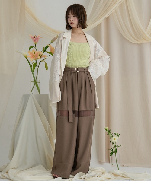 mideal(マイディール)の「sheer part wide pants / シアーパートワイドパンツ(その他パンツ・レディース・ブラウン/アイボリー/ブラック・MEDIUM/SMALL)」の4枚目の写真