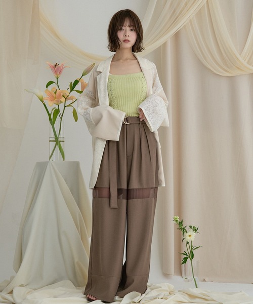 mideal(マイディール)の「sheer part wide pants / シアーパートワイドパンツ(その他パンツ・レディース・ブラウン/アイボリー/ブラック・MEDIUM/SMALL)」の5枚目の写真