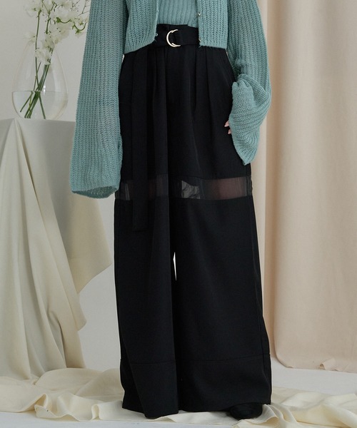 mideal(マイディール)の「sheer part wide pants / シアーパートワイドパンツ(その他パンツ・レディース・ブラウン/アイボリー/ブラック・MEDIUM/SMALL)」の7枚目の写真