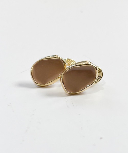 yu-ka(ユーカ)の「YU-KA:ゴールドフレーム オーバルイヤリング gold frame oval earring(イヤリング・レディース・ピンク/グリーン/ベージュ・FREE)」の1枚目の写真