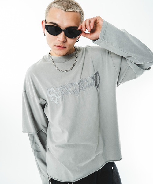 SHORT ROUND(ショートラウンド)の「SHORT ROUND/ブリーチレイヤードグラフィックT(Tシャツ/カットソー・メンズ・ブラック系その他/グレー・LARGE/MEDIUM)」の11枚目の写真