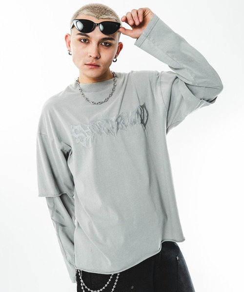 SHORT ROUND(ショートラウンド)の「SHORT ROUND/ブリーチレイヤードグラフィックT(Tシャツ/カットソー・メンズ・ブラック系その他/グレー・LARGE/MEDIUM)」の12枚目の写真