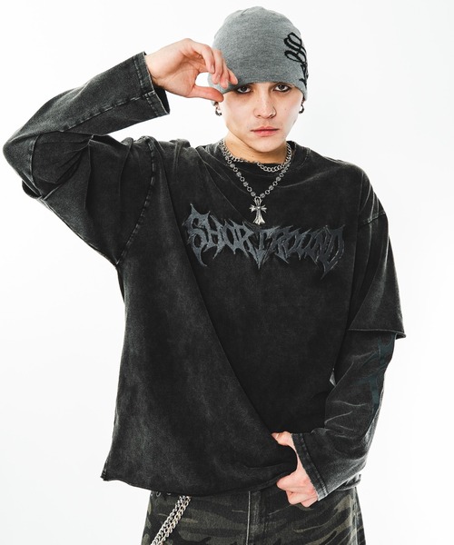 SHORT ROUND(ショートラウンド)の「SHORT ROUND/ブリーチレイヤードグラフィックT(Tシャツ/カットソー・メンズ・ブラック系その他/グレー・LARGE/MEDIUM)」の14枚目の写真