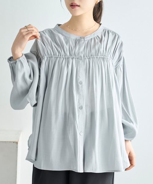 mil(ミル)の「シャーリングチュニックシャツ【586092】(シャツ/ブラウス・レディース・オフホワイト/グレイッシュブルー/ブラック・ONE SIZE)」の21枚目の写真