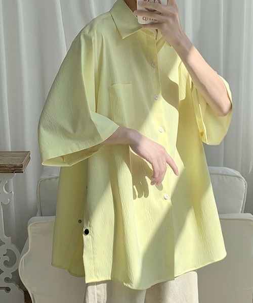 link lot（リンクロット）の「サイドカラフルボタンビッグシルエットシャツ（シャツ/ブラウス・メンズ・イエロー/ピンク/ホワイト/ブラック・L/M）」の3枚目の写真