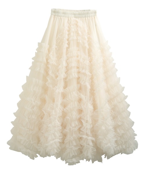 MERAKI（メラキ）の「ランダムフリルチュールスカート（スカート・レディース・ブラック/グレー/アイボリー・FREE）」の2枚目の写真