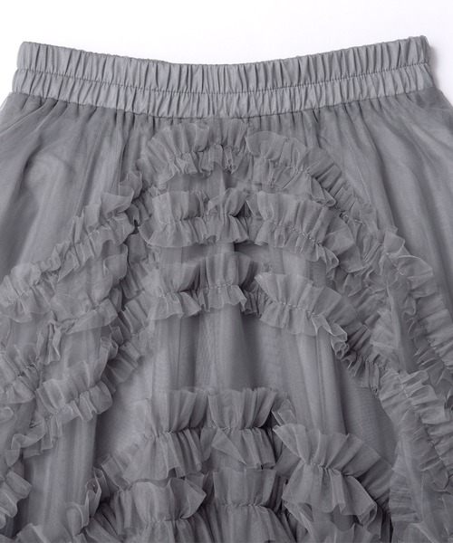 MERAKI（メラキ）の「ランダムフリルチュールスカート（スカート・レディース・ブラック/グレー/アイボリー・FREE）」の4枚目の写真