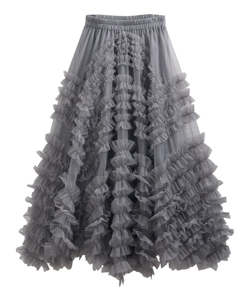 MERAKI（メラキ）の「ランダムフリルチュールスカート（スカート・レディース・ブラック/グレー/アイボリー・FREE）」の9枚目の写真