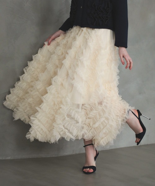 MERAKI(メラキ)の「ランダムフリルチュールスカート(スカート・レディース・ブラック/グレー/アイボリー・FREE)」の6枚目の写真