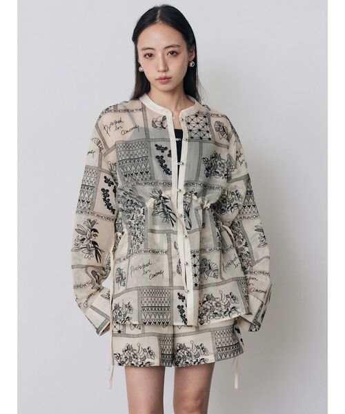 MURUA(ムルーア)の「【セットアップ対応】ウエストドロストシアーレースシャツ 夏服(シャツ/ブラウス・レディース・ブラック/アイボリー・FREE)」の4枚目の写真