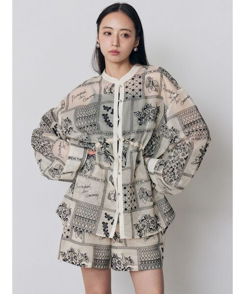 MURUA(ムルーア)の「【セットアップ対応】ウエストドロストシアーレースシャツ 夏服(シャツ/ブラウス・レディース・ブラック/アイボリー・FREE)」の5枚目の写真