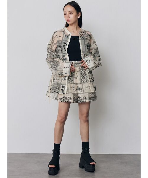 MURUA(ムルーア)の「【セットアップ対応】ウエストドロストシアーレースシャツ 夏服(シャツ/ブラウス・レディース・ブラック/アイボリー・FREE)」の12枚目の写真
