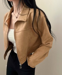 Songe（ソンジュ）の「クロップド丈スウェードライクライダースジャケット（ブルゾン）」